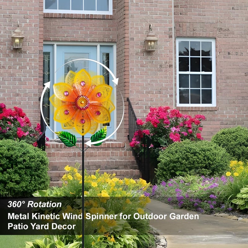 Senflame Metal Wind Spinners for Garden Decor Outdoor Windmill Sculptures, Durable Yard Art Wind Spinners Metal Wind Spinner for Patio Lawn Ornament (Bright Orange Flowers) - Image 4